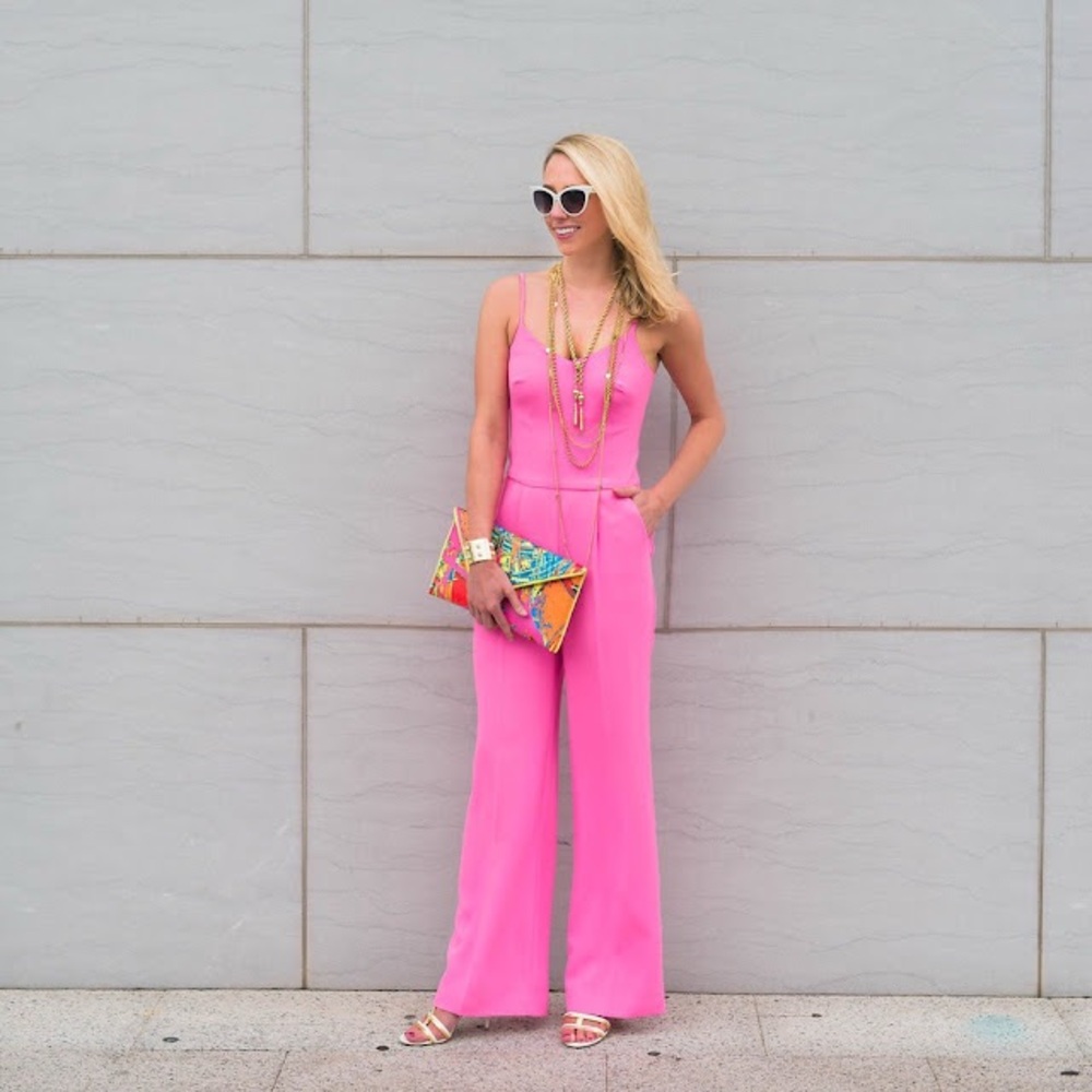 Trina Turk Zadie Jumpsuit in Flamingo Hot Pink NWT Size 2 Barbie Statement Y2K - Picture 4 of 15